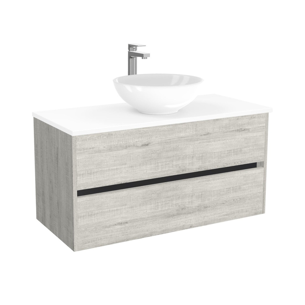 [BJE100LWTWBM25Z] Jena Badkamermeubel 100 cm Lissabon - Onderkast MDF - Softclose greeploos 2 lades Inclusief keramische waskom met wastafelblad (MDF Zwart 25mm, Toledo)