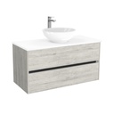 Jena Badkamermeubel 100 cm Lissabon - Onderkast MDF - Softclose greeploos 2 lades Inclusief keramische waskom met wastafelblad