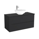 Jena Badkamermeubel 100 cm Mat Zwart - Onderkast MDF - Softclose greeploos 2 lades Inclusief keramische waskom met wastafelblad