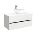 Jena Badkamermeubel 100 cm Hoogglans Wit - Onderkast MDF - Softclose greeploos 2 lades Inclusief keramische waskom met wastafelblad