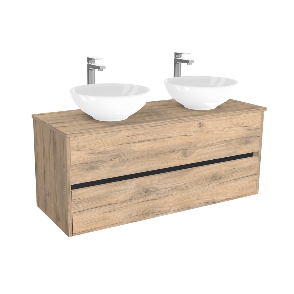 [BJE120DWTWBM25Z] Jena Badkamermeubel 120 cm Dorado - Onderkast MDF - Softclose greeploos 2 lades Inclusief keramische waskom met wastafelblad (MDF Zwart 25mm, Toledo)