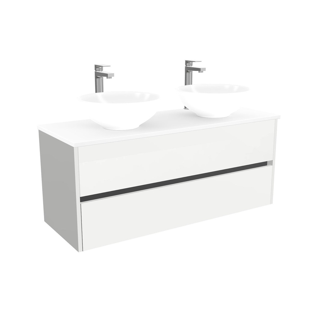 [BJE120HWTWBM25Z] Jena Badkamermeubel 120 cm Hoogglans Wit - Onderkast MDF - Softclose greeploos 2 lades Inclusief keramische waskom met wastafelblad (MDF Zwart 25mm, Toledo)