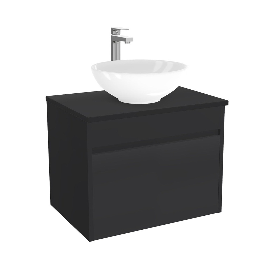 [BAM65ZWTWBM25Z] Amsterdam Badkamermeubel 65 cm Mat Zwart - Onderkast MDF - Softclose greeploos 2 lades Inclusief keramische waskom met wastafelblad (MDF Zwart 25mm, Toledo)