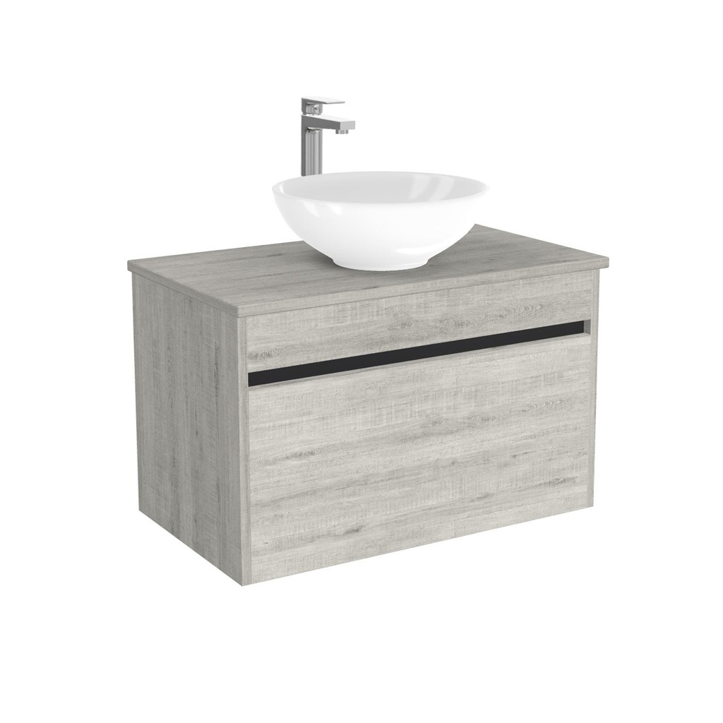 [BAM80LWTWBM25Z] Amsterdam Badkamermeubel 80 cm Lissabon - Onderkast MDF - Softclose greeploos 2 lades Inclusief keramische waskom met wastafelblad (MDF Zwart 25mm, Toledo)