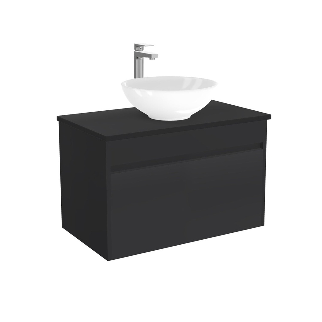 [BAM80ZWTWBM25Z] Amsterdam Badkamermeubel 80 cm Mat Zwart - Onderkast MDF - Softclose greeploos 2 lades Inclusief keramische waskom met wastafelblad (MDF Zwart 25mm, Toledo)