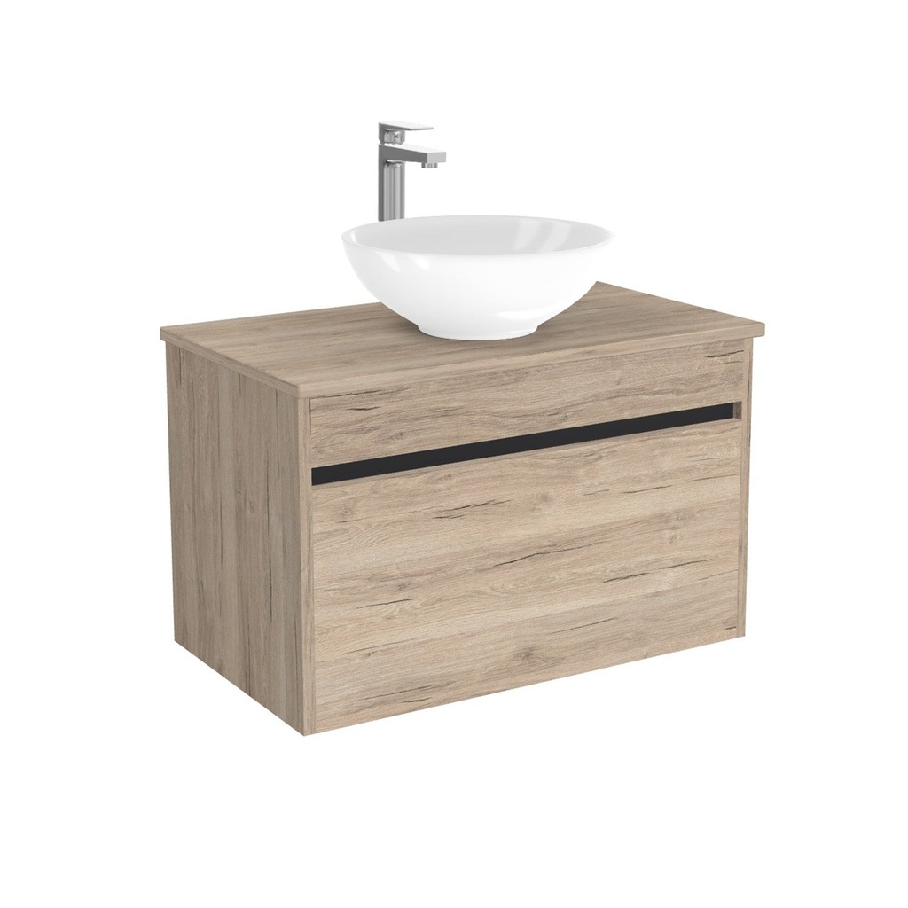 [BAM80EWTWBM25Z] Amsterdam Badkamermeubel 80 cm Duitse Eik - Onderkast MDF - Softclose greeploos 2 lades Inclusief keramische waskom met wastafelblad (MDF Zwart 25mm, Toledo)