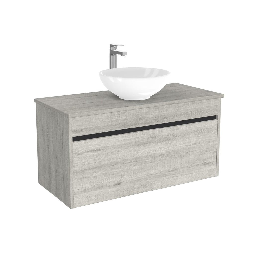 [BAM100LWTWBM25Z] Amsterdam Badkamermeubel 100 cm Lissabon - Onderkast MDF - Softclose greeploos 2 lades Inclusief keramische waskom met wastafelblad (MDF Zwart 25mm, Toledo)