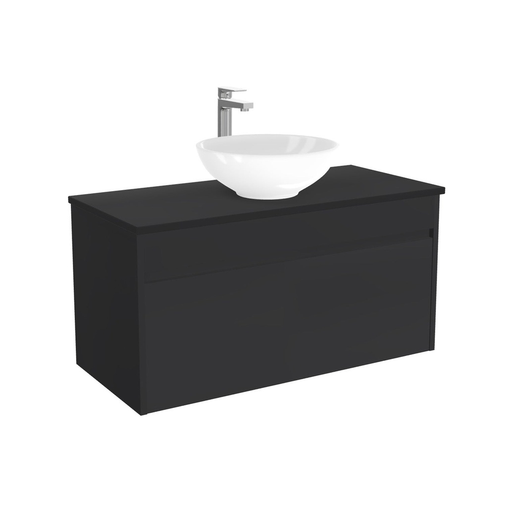 [BAM100ZWTWBM25Z] Amsterdam Badkamermeubel 100 cm Mat Zwart - Onderkast MDF - Softclose greeploos 2 lades Inclusief keramische waskom met wastafelblad (MDF Zwart 25mm, Toledo)