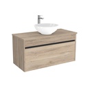 Amsterdam Badkamermeubel 100 cm Duitse Eik - Onderkast MDF - Softclose greeploos 2 lades Inclusief keramische waskom met wastafelblad