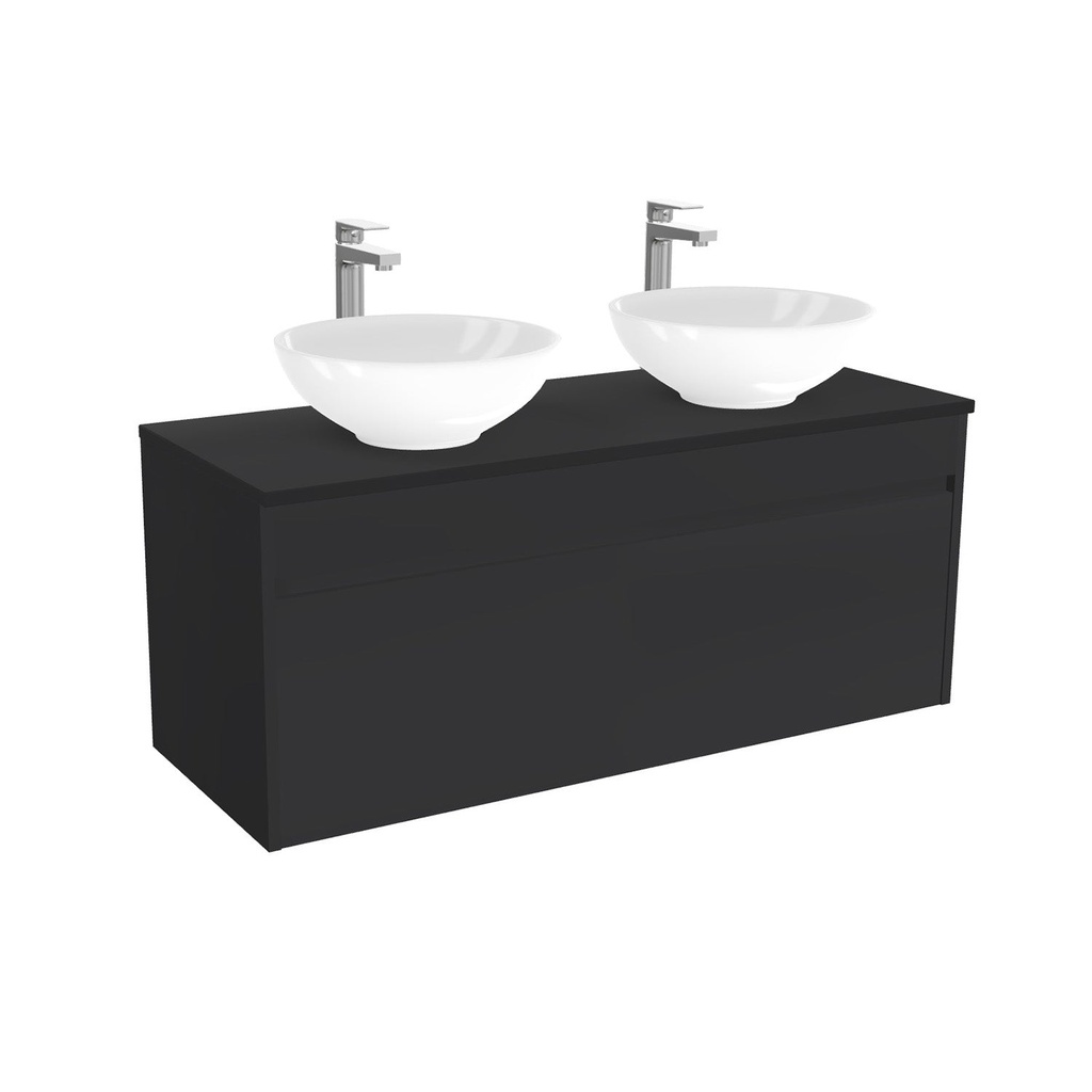 [BAM120ZWTWBM25Z] Amsterdam Badkamermeubel 120 cm Mat Zwart - Onderkast MDF - Softclose greeploos 2 lades Inclusief keramische waskom met wastafelblad (MDF Zwart 25mm, Toledo)