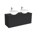 Amsterdam Badkamermeubel 120 cm Mat Zwart - Onderkast MDF - Softclose greeploos 2 lades Inclusief keramische waskom met wastafelblad