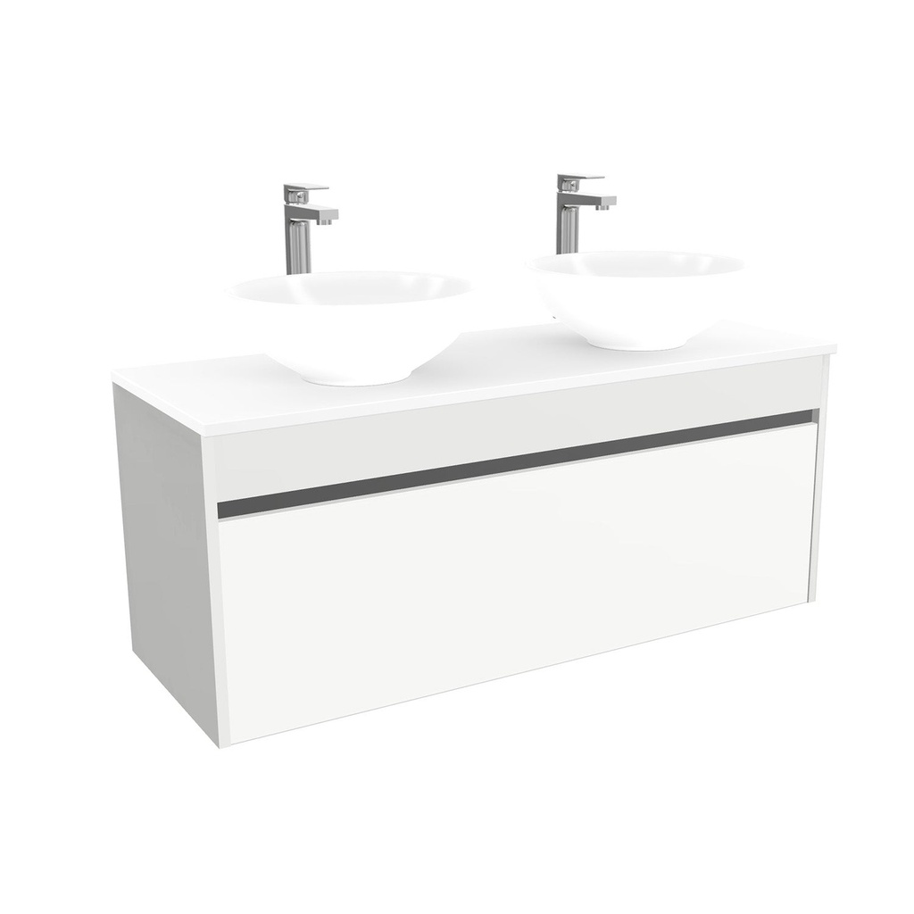 [BAM120HWTWBM25Z] Amsterdam Badkamermeubel 120 cm Hoogglans Wit - Onderkast MDF - Softclose greeploos 2 lades Inclusief keramische waskom met wastafelblad (MDF Zwart 25mm, Toledo)