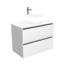 Bonn Badkamermeubel 80 cm Hoogglans Wit - Onderkast MDF - Softclose greeploos 2 lades Inclusief keramische waskom met wastafelblad