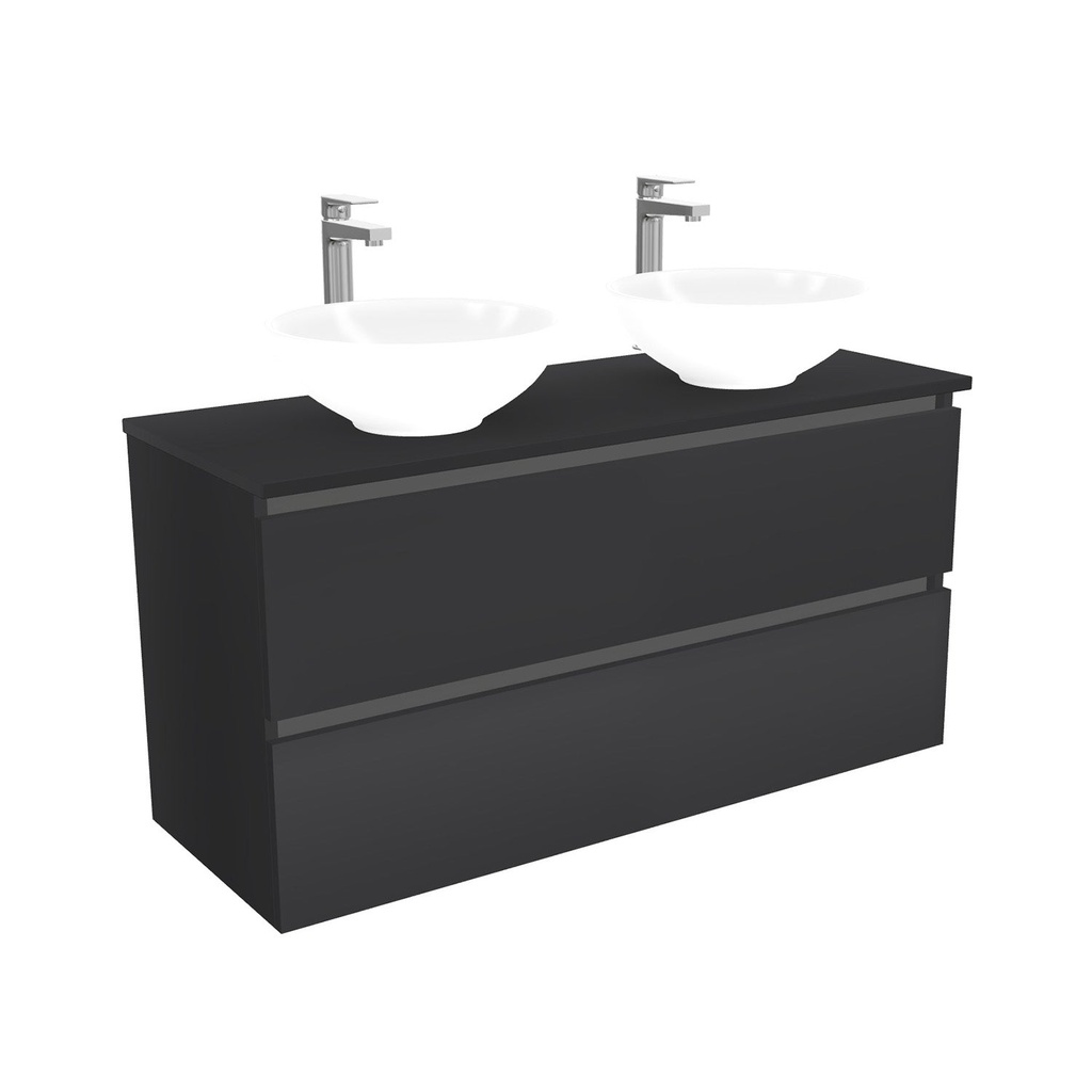 [BBO120ZWTWBM25Z] Bonn Badkamermeubel 120 cm Mat Zwart - Onderkast MDF - Softclose greeploos 2 lades Inclusief keramische waskom met wastafelblad (MDF Zwart 25mm, Toledo)