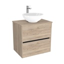 Berlin Badkamermeubel 65 cm Duitse Eik - Onderkast MDF - Softclose greeploos 2 lades Inclusief keramische waskom met wastafelblad