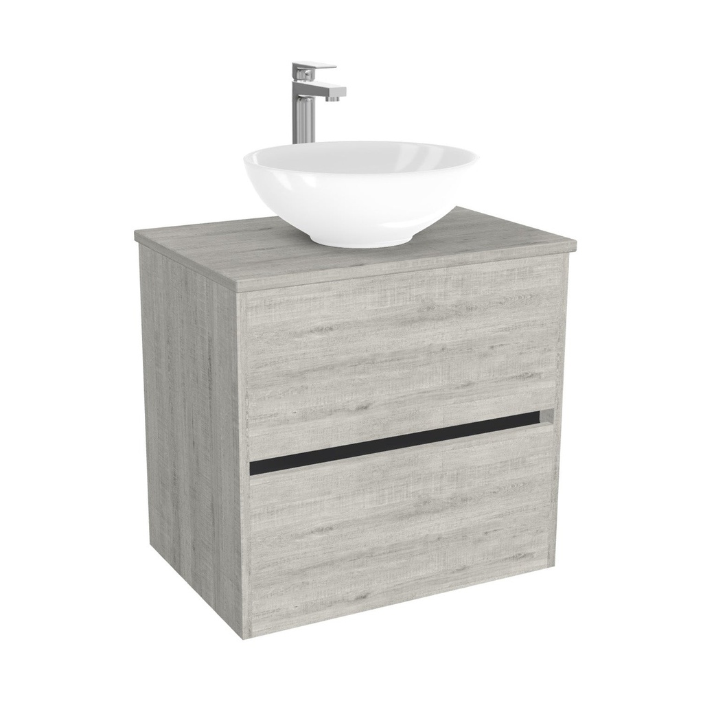 [BBE65LWTWBM25Z] Berlin Badkamermeubel 65 cm Lissabon - Onderkast MDF - Softclose greeploos 2 lades Inclusief keramische waskom met wastafelblad (MDF Zwart 25mm, Toledo)