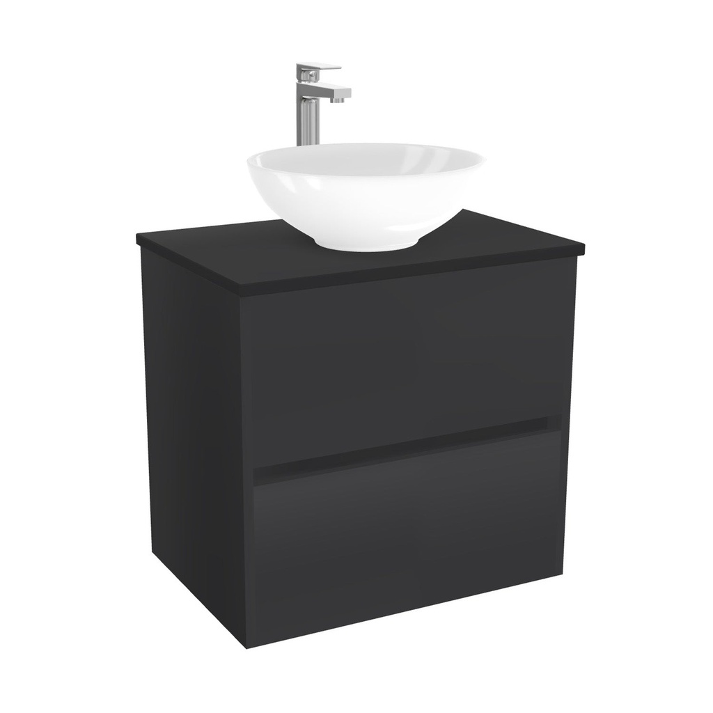 [BBE65ZWTWBM25Z] Berlin Badkamermeubel 65 cm Mat Zwart - Onderkast MDF - Softclose greeploos 2 lades Inclusief keramische waskom met wastafelblad (MDF Zwart 25mm, Toledo)