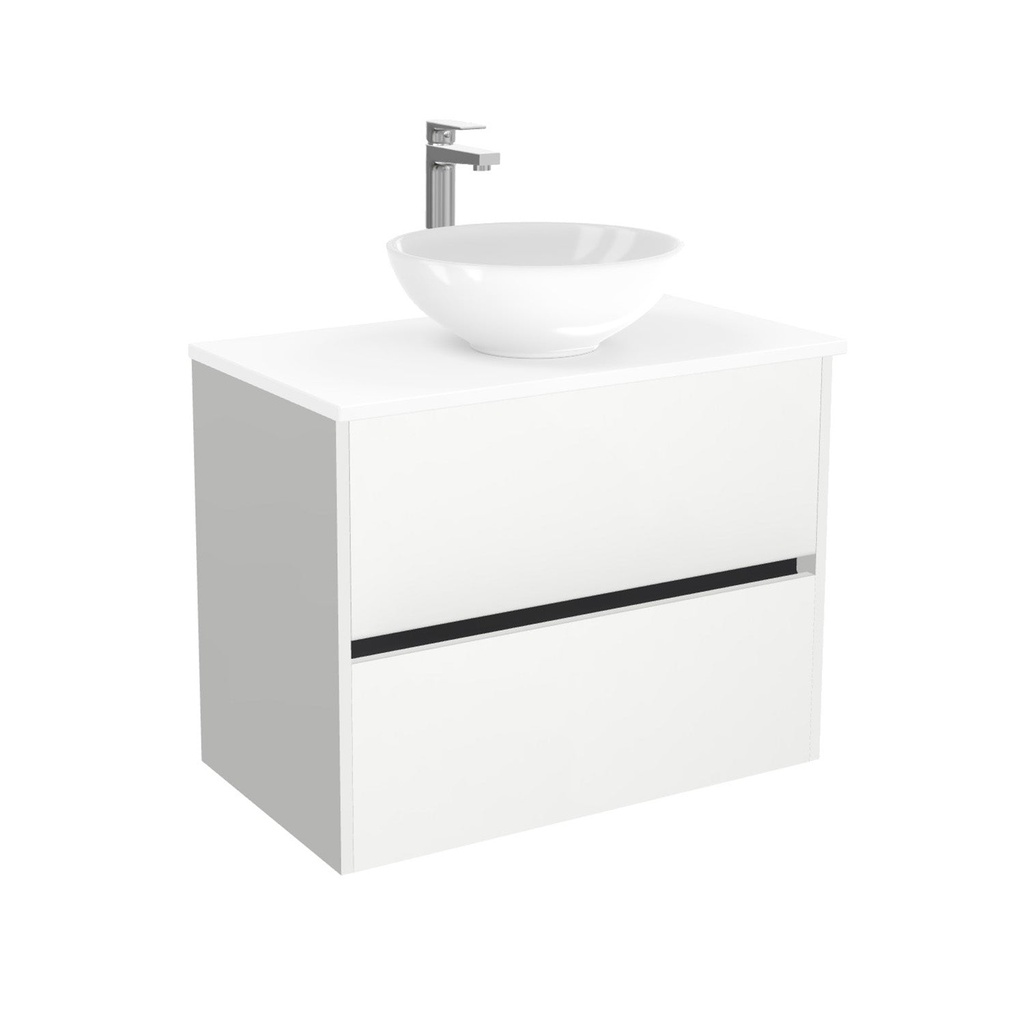 Berlin Badkamermeubel 80 cm Hoogglans Wit - Onderkast MDF - Softclose greeploos 2 lades Inclusief keramische waskom met wastafelblad (MDF Zwart 25mm, Toledo)