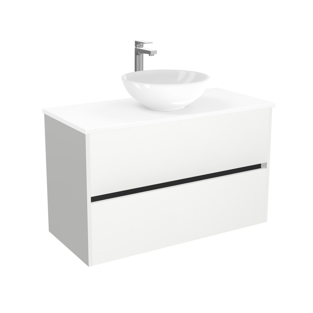 [BBE100HWTWBM25Z] Berlin Badkamermeubel 100 cm Hoogglans Wit - Onderkast MDF - Softclose greeploos 2 lades Inclusief keramische waskom met wastafelblad (MDF Zwart 25mm, Toledo)