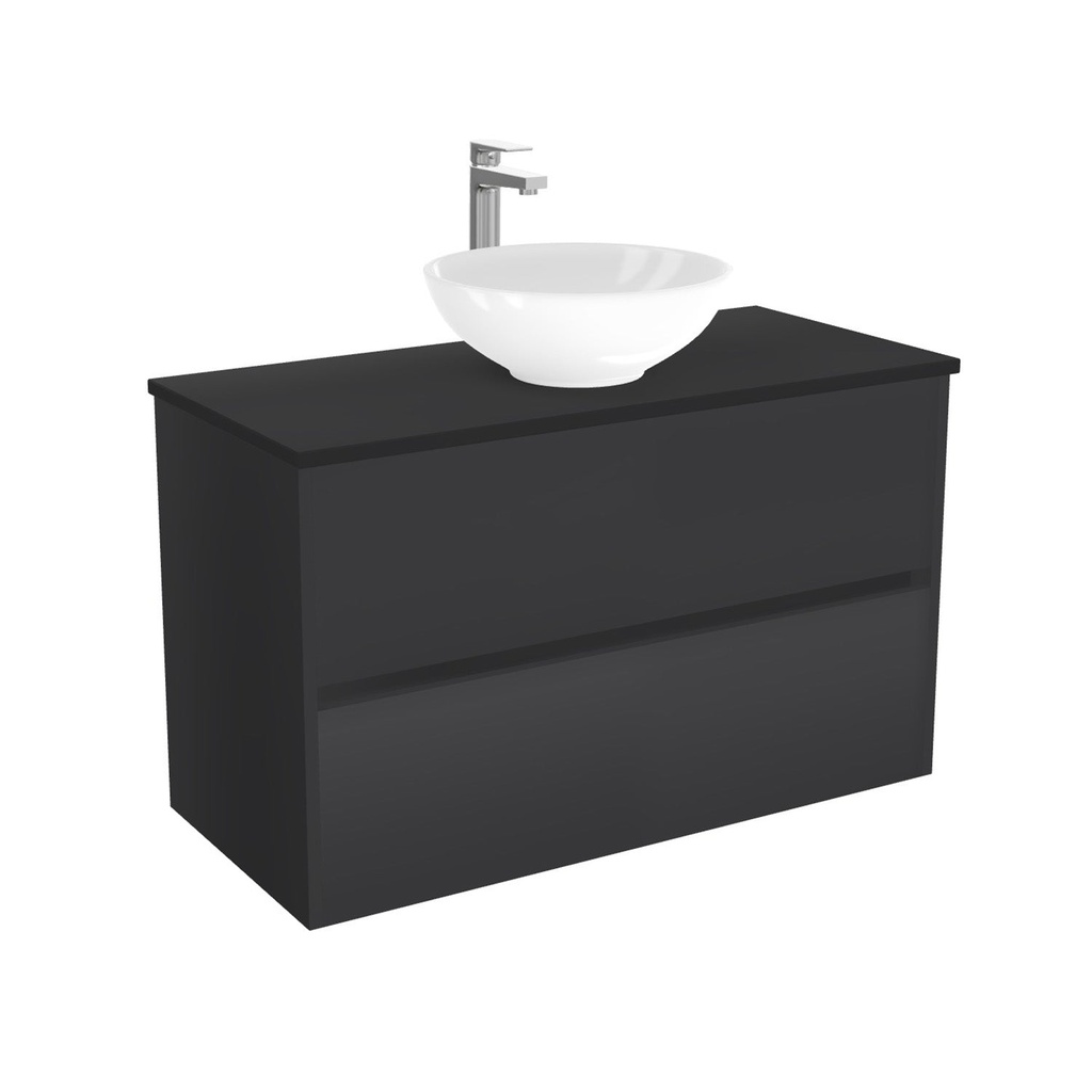 [BBE100ZWTWBM25Z] Berlin Badkamermeubel 100 cm Mat Zwart - Onderkast MDF - Softclose greeploos 2 lades Inclusief keramische waskom met wastafelblad (MDF Zwart 25mm, Toledo)