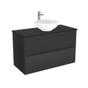 Berlin Badkamermeubel 100 cm Mat Zwart - Onderkast MDF - Softclose greeploos 2 lades Inclusief keramische waskom met wastafelblad