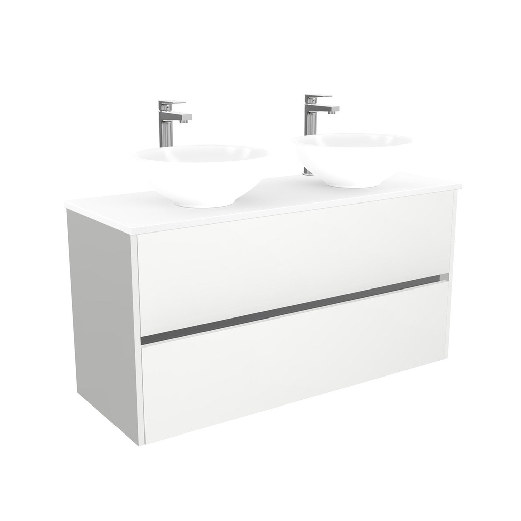 [BBE120HWTWBM25Z] Berlin Badkamermeubel 120 cm Hoogglans Wit - Onderkast MDF - Softclose greeploos 2 lades Inclusief keramische waskom met wastafelblad (MDF Zwart 25mm, Toledo)