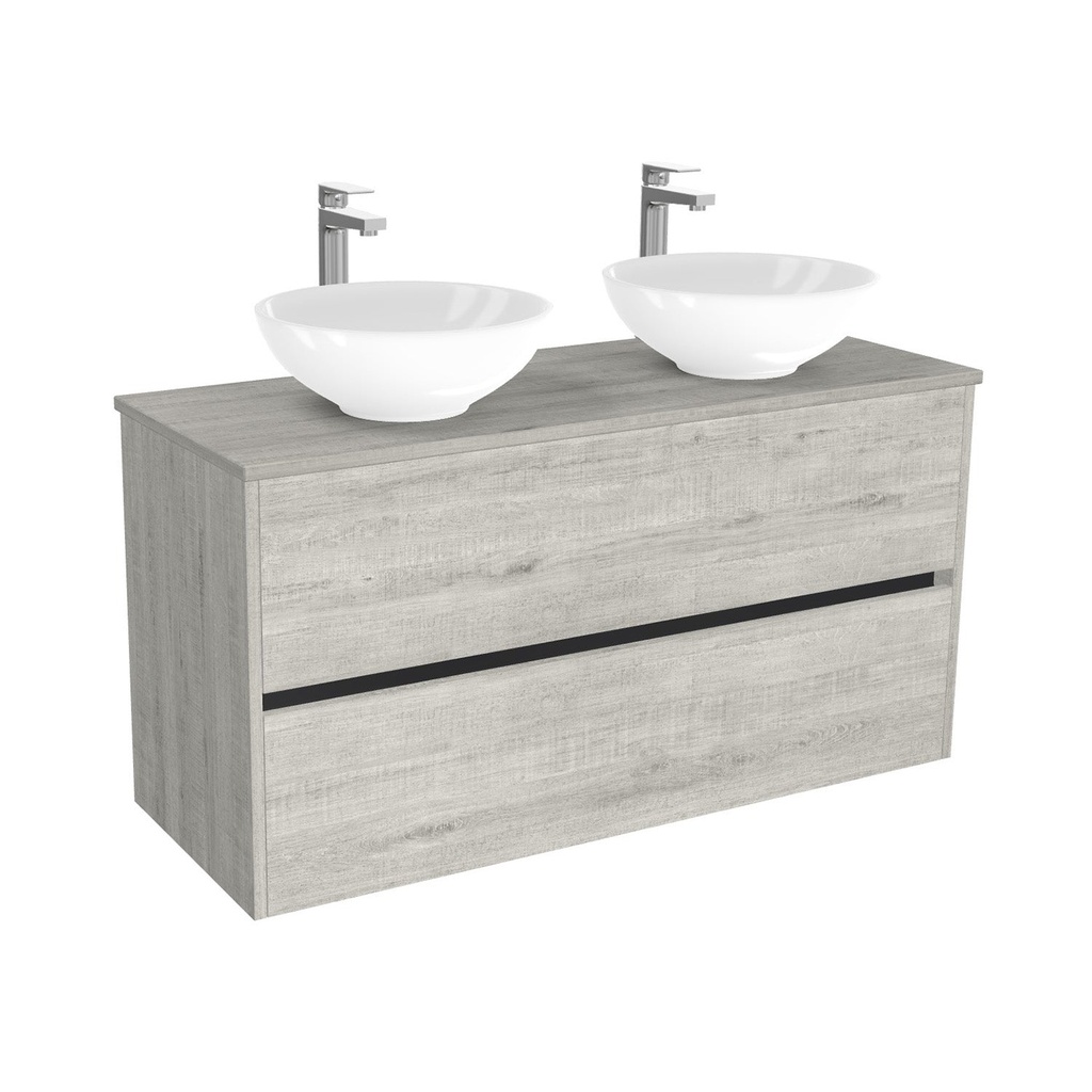 [BBE120LWTWBM25Z] Berlin Badkamermeubel 120 cm Lissabon - Onderkast MDF - Softclose greeploos 2 lades Inclusief keramische waskom met wastafelblad (MDF Zwart 25mm, Toledo)