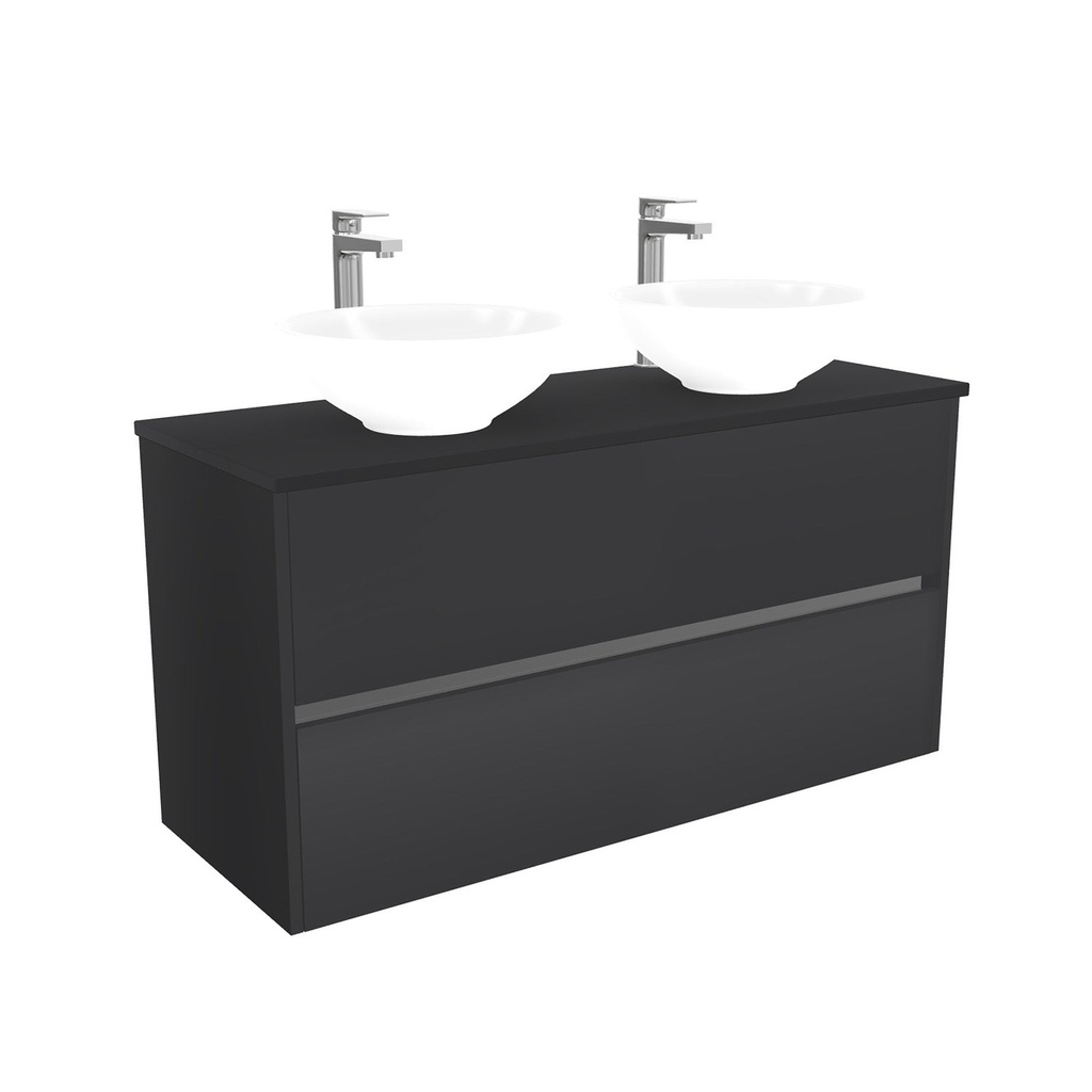 [BBE120ZWTWBM25Z] Berlin Badkamermeubel 120 cm Mat Zwart - Onderkast MDF - Softclose greeploos 2 lades Inclusief keramische waskom met wastafelblad (MDF Zwart 25mm, Toledo)