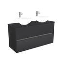 Berlin Badkamermeubel 120 cm Mat Zwart - Onderkast MDF - Softclose greeploos 2 lades Inclusief keramische waskom met wastafelblad