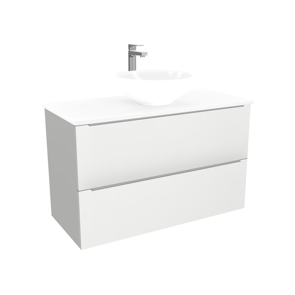 [BFR100HWTWBM25Z] Frankfurt Badkamermeubel 100 cm Hoogglans Wit - Onderkast MDF - Softclose semi handgreep 2 lades Inclusief keramische waskom met wastafelblad (MDF Zwart 25mm, Toledo)