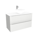 Frankfurt Badkamermeubel 100 cm Hoogglans Wit - Onderkast MDF - Softclose semi handgreep 2 lades Inclusief keramische waskom met wastafelblad