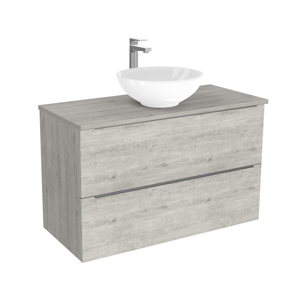 [BFR100LWTWBM25Z] Frankfurt Badkamermeubel 100 cm Lissabon - Onderkast MDF - Softclose semi handgreep 2 lades Inclusief keramische waskom met wastafelblad (MDF Zwart 25mm, Toledo)