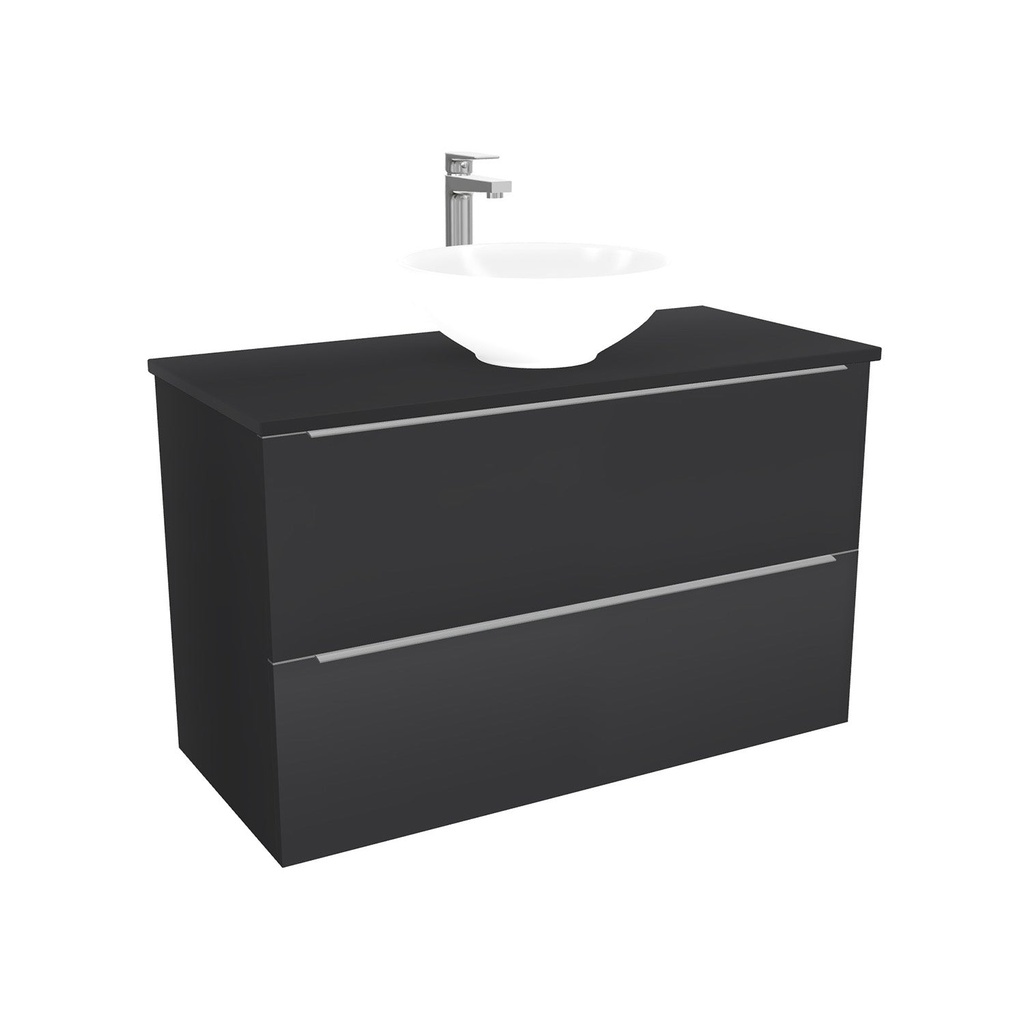 [BFR100ZWTWBM25Z] Frankfurt Badkamermeubel 100 cm Mat Zwart - Onderkast MDF - Softclose semi handgreep 2 lades Inclusief keramische waskom met wastafelblad (MDF Zwart 25mm, Toledo)