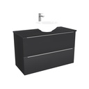 Frankfurt Badkamermeubel 100 cm Mat Zwart - Onderkast MDF - Softclose semi handgreep 2 lades Inclusief keramische waskom met wastafelblad