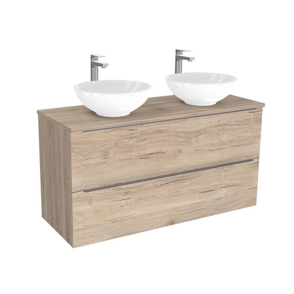 [BFR120EWTWBM25Z] Frankfurt Badkamermeubel 120 cm Duitse Eik - Onderkast MDF - Softclose semi handgreep 2 lades Inclusief keramische waskom met wastafelblad (MDF Zwart 25mm, Toledo)