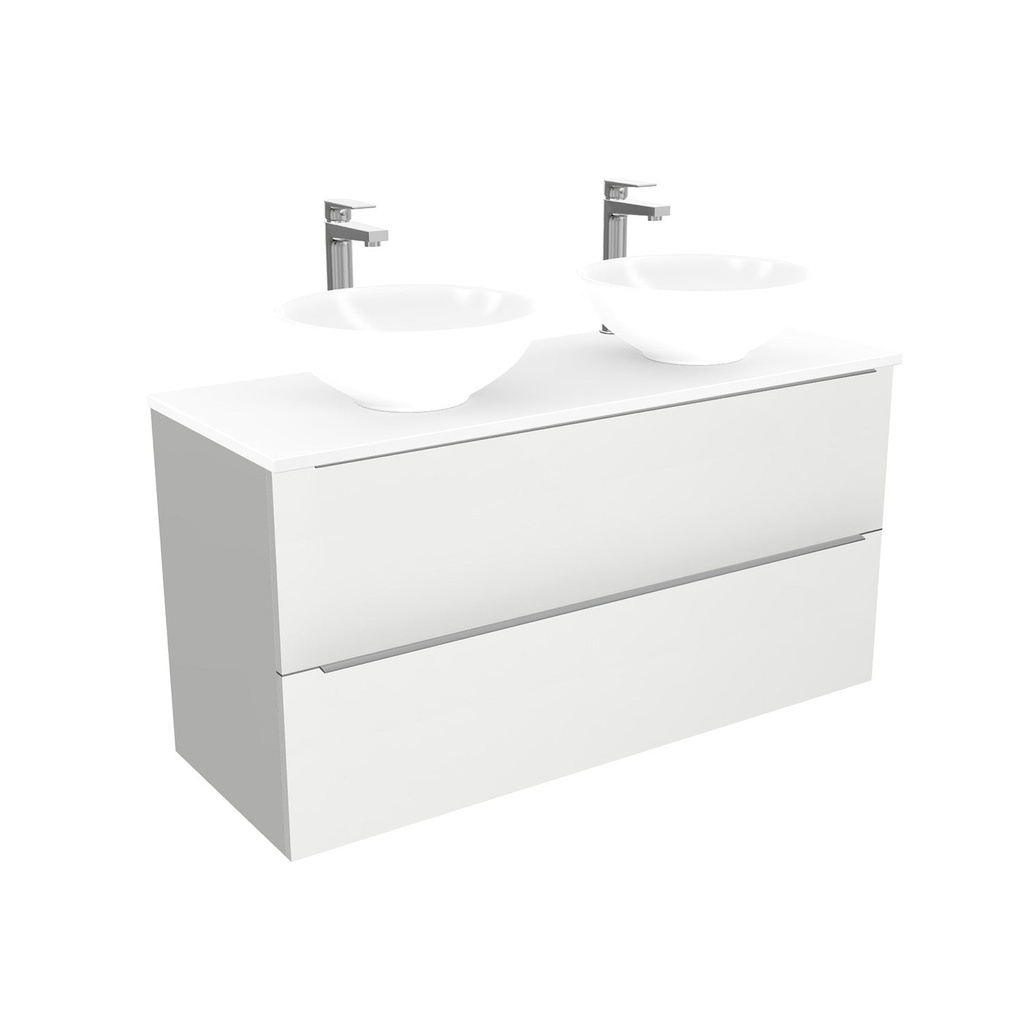 [BFR120HWTWBM25Z] Frankfurt Badkamermeubel 120 cm Hoogglans Wit - Onderkast MDF - Softclose semi handgreep 2 lades Inclusief keramische waskom met wastafelblad (MDF Zwart 25mm, Toledo)