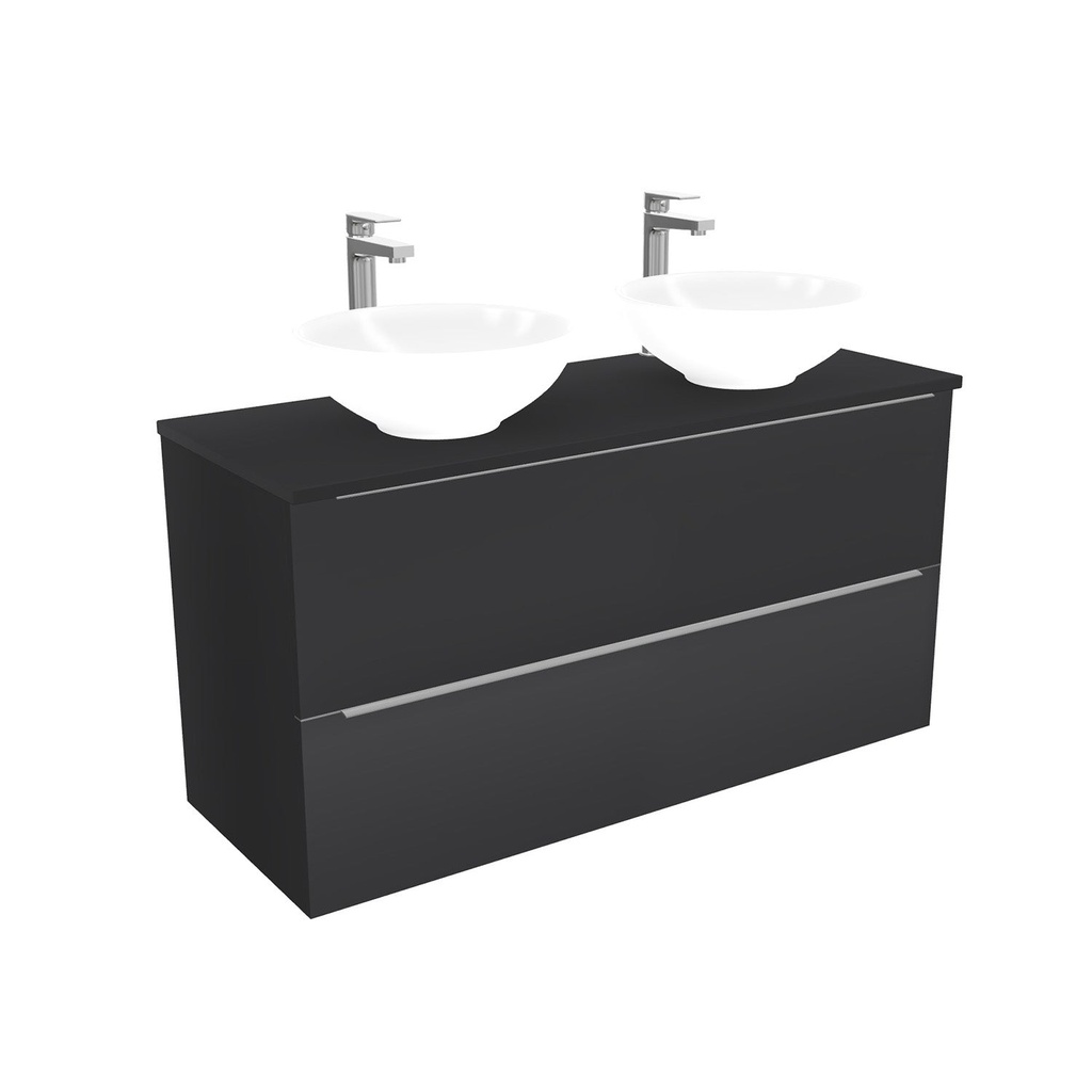 [BFR120ZWTWBM25Z] Frankfurt Badkamermeubel 120 cm Mat Zwart - Onderkast MDF - Softclose semi handgreep 2 lades Inclusief keramische waskom met wastafelblad (MDF Zwart 25mm, Toledo)