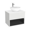 Pohlheim Badkamermeubel 65 cm Hoogglans Wit - Onderkast MDF - Softclose Greeploos 1 lade Inclusief keramische waskom met wastafelblad