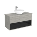 Pohlheim Badkamermeubel 100 cm Lissabon - Onderkast MDF - Softclose Greeploos 1 lade Inclusief keramische waskom met wastafelblad