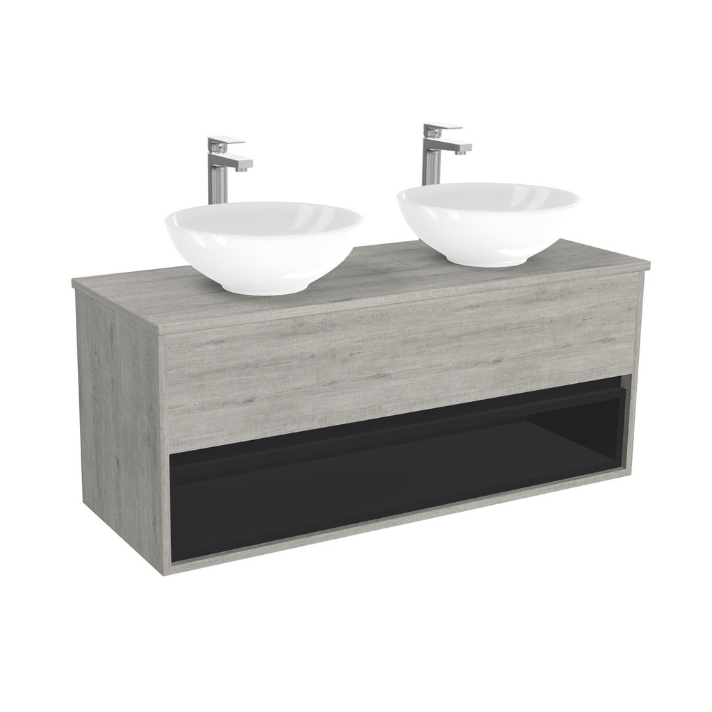 [BPO120LWTWBM25Z] Pohlheim Badkamermeubel 120 cm Lissabon - Onderkast MDF - Softclose Greeploos 1 lade Inclusief keramische waskom met wastafelblad (MDF Zwart 25mm, Toledo)