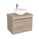 Oberhausen Badkamermeubel 65 cm Duitse Eik - Onderkast MDF - Softclose semi handgreep 1 lade Inclusief keramische waskom met wastafelblad