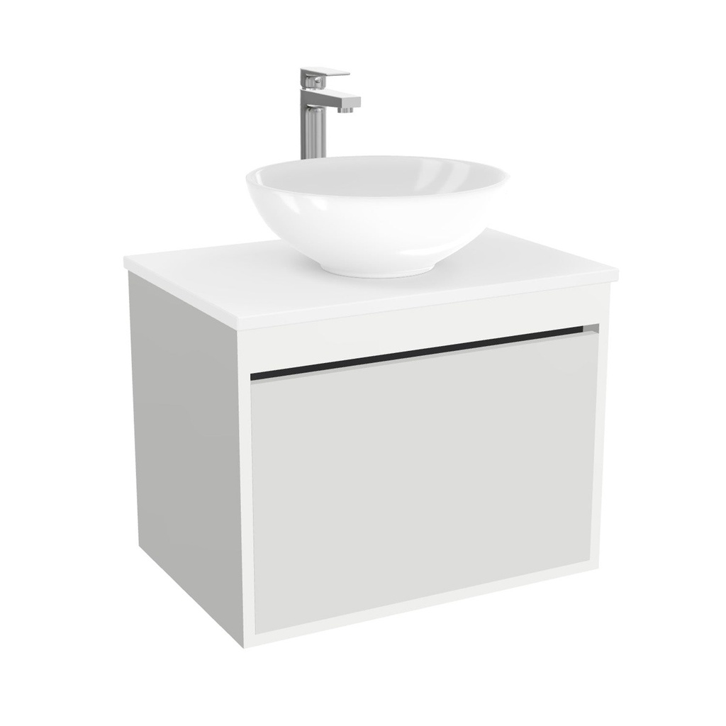 [BOB65HWTWBM25Z] Oberhausen Badkamermeubel 65 cm Hoogglans Wit - Onderkast MDF - Softclose semi handgreep 1 lade Inclusief keramische waskom met wastafelblad (MDF Zwart 25mm, Toledo)