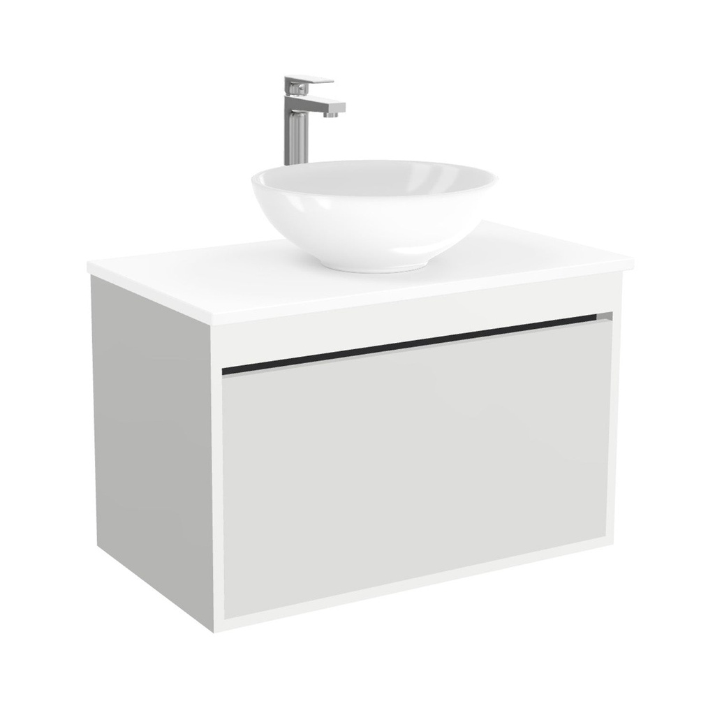 [BOB80HWTWBM25Z] Oberhausen Badkamermeubel 80 cm Hoogglans Wit - Onderkast MDF - Softclose semi handgreep 1 lade Inclusief keramische waskom met wastafelblad (MDF Zwart 25mm, Toledo)