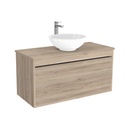 Oberhausen Badkamermeubel 100 cm Duitse Eik - Onderkast MDF - Softclose semi handgreep 1 lade Inclusief keramische waskom met wastafelblad