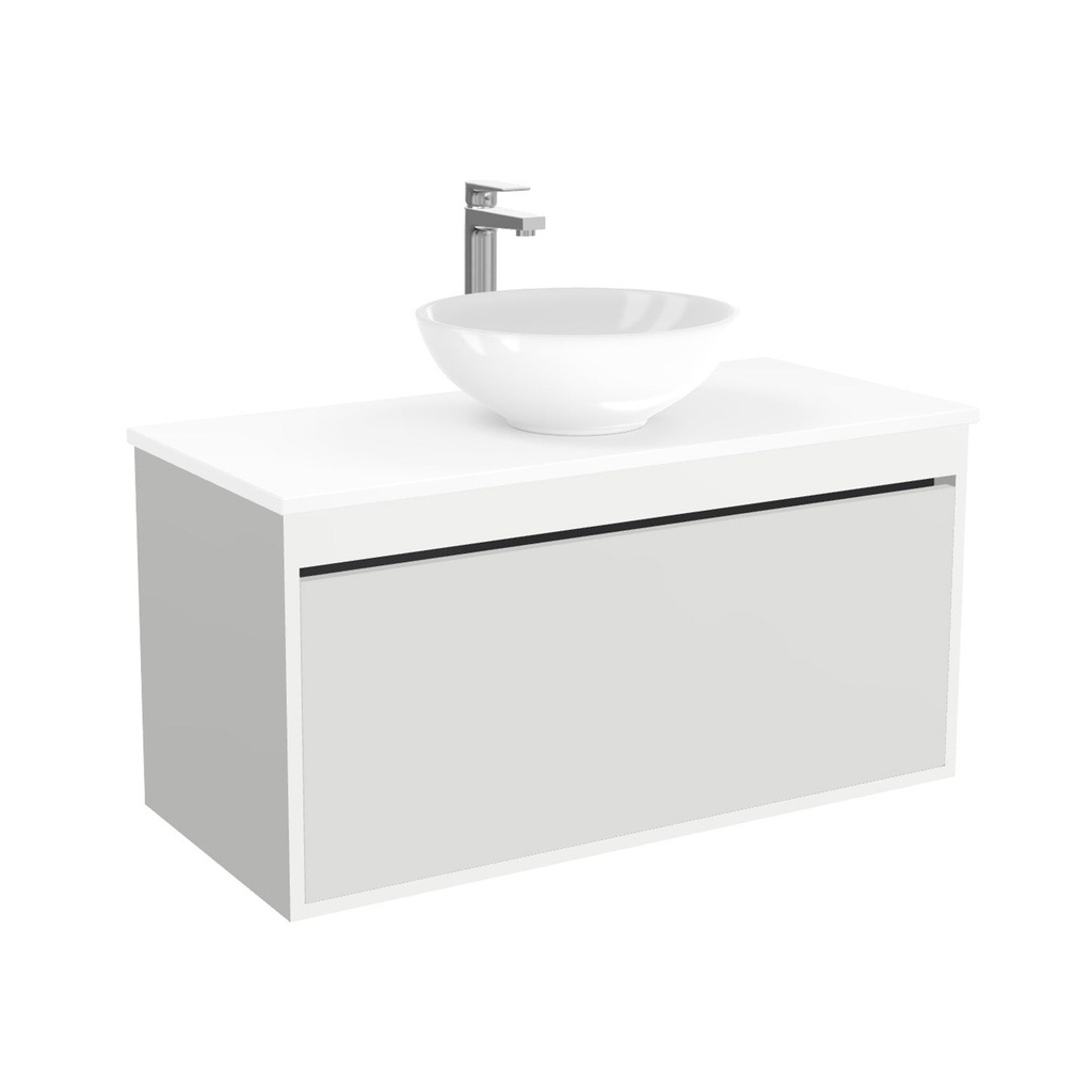 [BOB100HWTWBM25Z] Oberhausen Badkamermeubel 100 cm Hoogglans Wit - Onderkast MDF - Softclose semi handgreep 1 lade Inclusief keramische waskom met wastafelblad (MDF Zwart 25mm, Toledo)