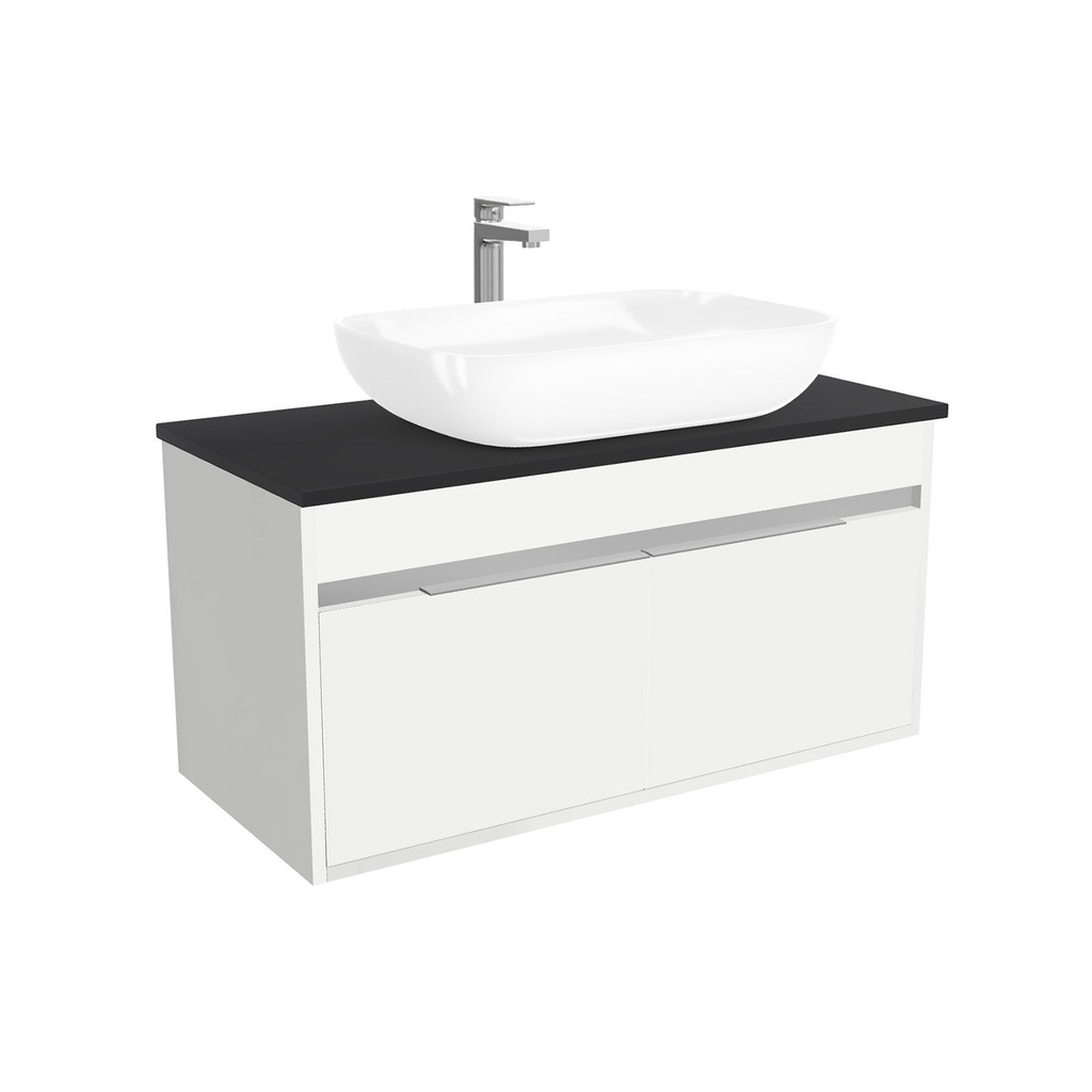 [BKA100HWTWBM25Z] Kassel Badkamermeubel 100 cm Hoogglans Wit - Onderkast MDF - Softclose semi handgreep 2 deuren Inclusief keramische waskom met wastafelblad (MDF Zwart 25mm, Toledo)