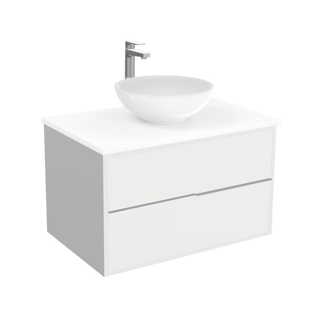 [BES80HWTWBM25Z] Essen Badkamermeubel 80 cm Hoogglans Wit - Onderkast MDF - Softclose semi handgreep 2 lades Inclusief keramische waskom met wastafelblad (MDF Zwart 25mm, Toledo)