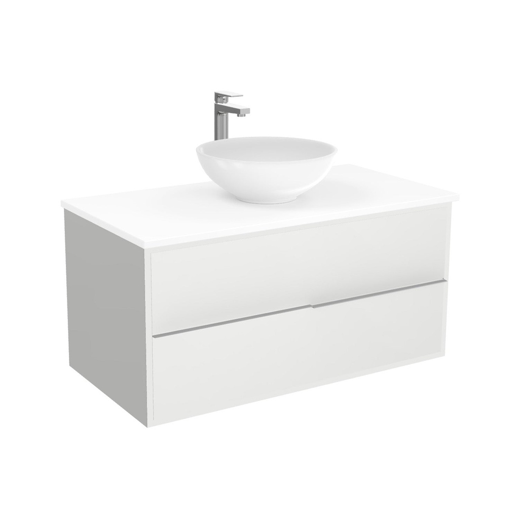 [BES100HWTWBM25Z] Essen Badkamermeubel 100 cm Hoogglans Wit - Onderkast MDF - Softclose semi handgreep 2 lades Inclusief keramische waskom met wastafelblad (MDF Zwart 25mm, Toledo)