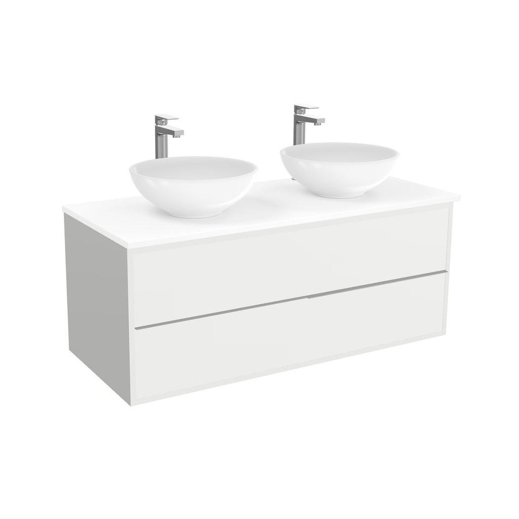 [BES120HWTWBM25Z] Essen Badkamermeubel 120 cm Hoogglans Wit - Onderkast MDF - Softclose semi handgreep 2 lades Inclusief keramische waskom met wastafelblad (MDF Zwart 25mm, Toledo)