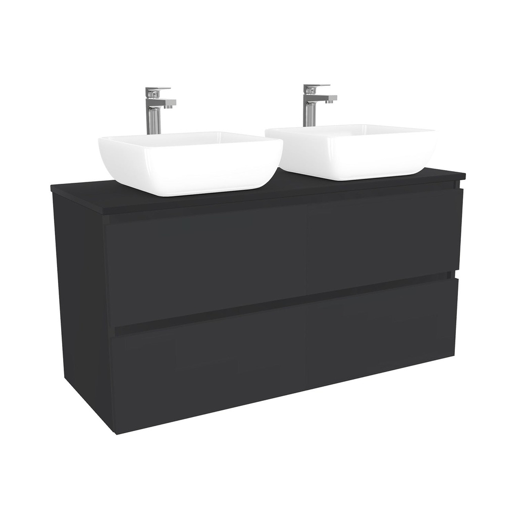 München Badkamermeubel 120 cm Mat Zwart - Onderkast MDF - Softclose greeploos - 4 Lades met Waskom (Quartz Zwart 20mm, Toledo)